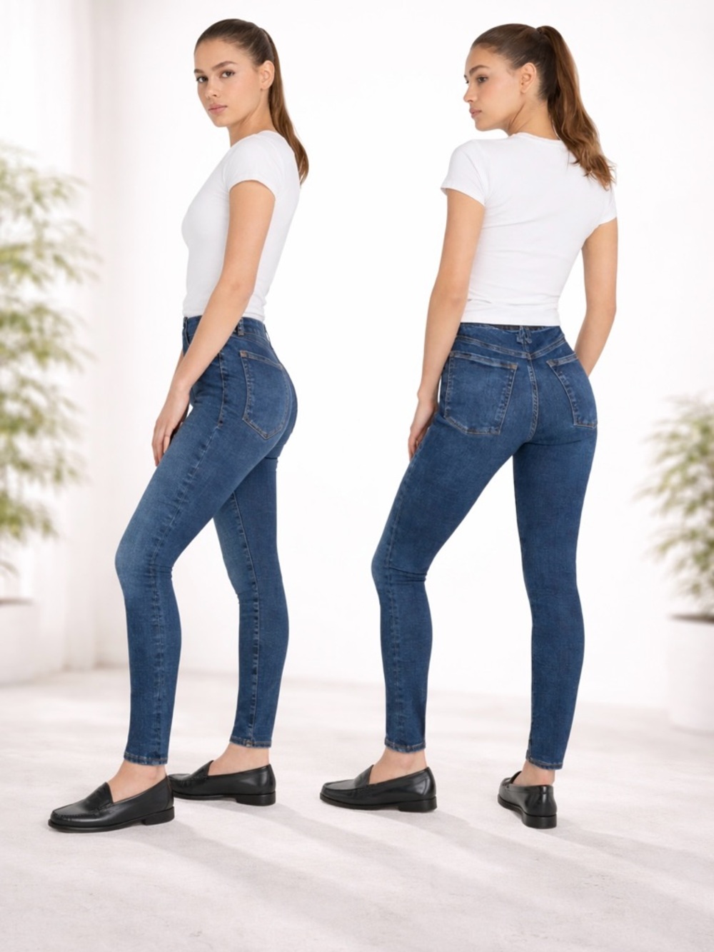 Good American Pull-On Straight Jeans Blue Super Stretch Denim Size Small NWT